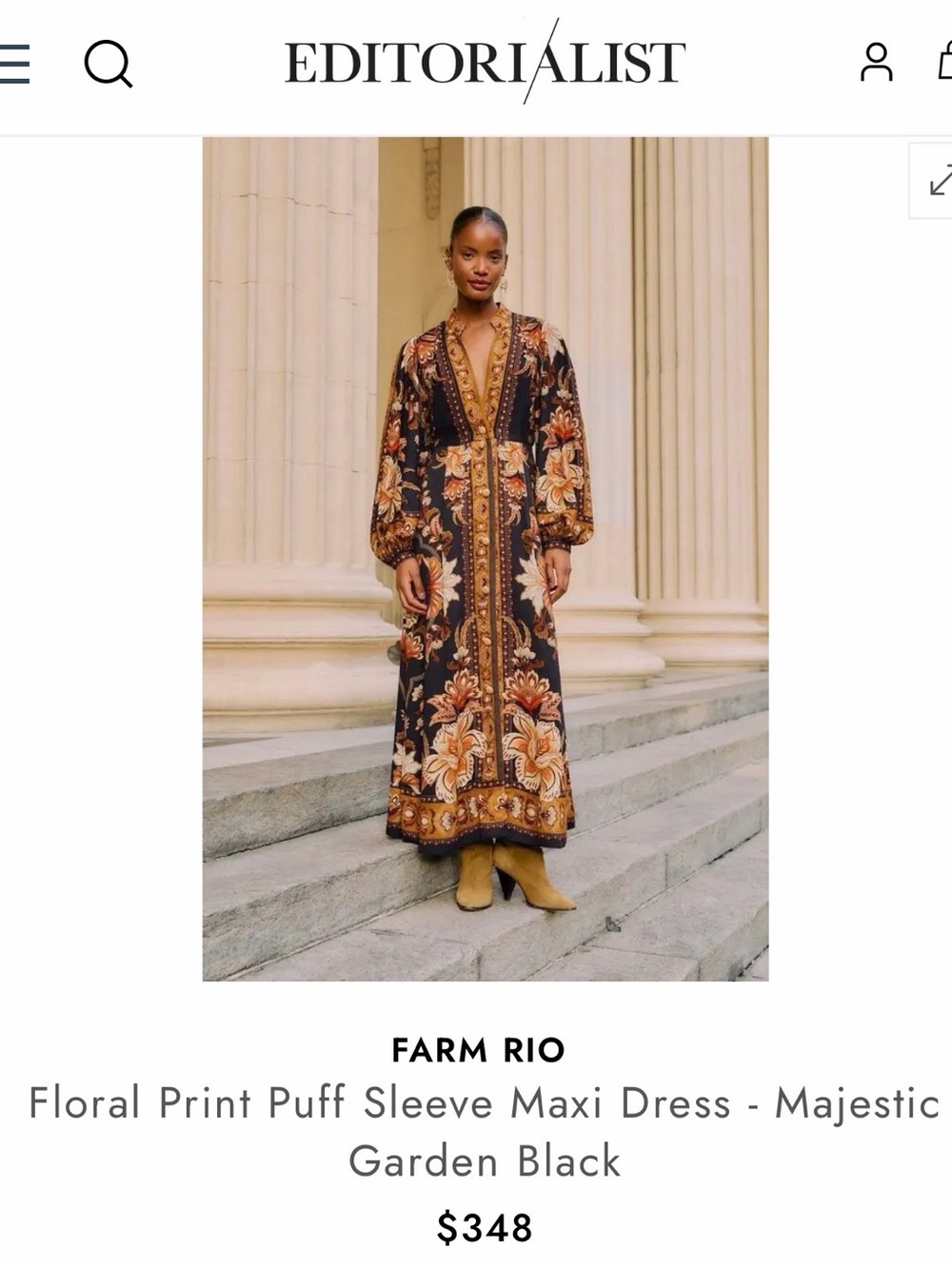 Floral Print Puff Sleeve Maxi Dress - Majestic Garden Black editor list/blog fav